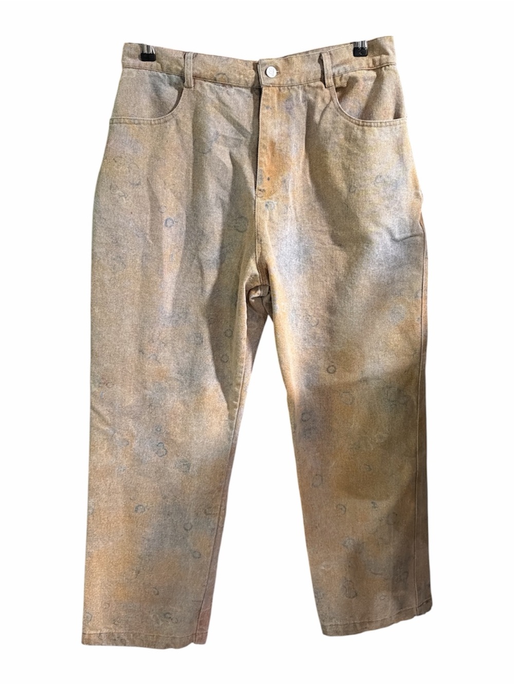Medaigual Men’s Faded Washed Beige Painter-Style Soft Denim Streetwear